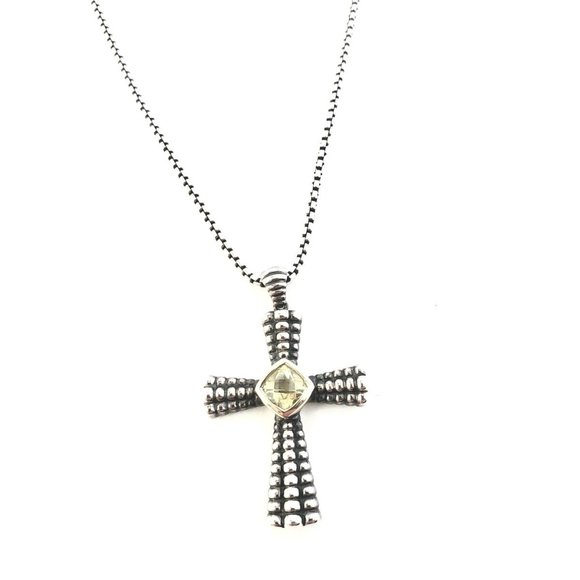 Sterling 14K Citrine Oxidized Cross Necklace